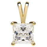 14K Solid Yellow Gold Pendant Only | Princess Cut Cubic Zirconia Solitaire | 1.0 Carat