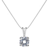 14K Solid White Gold Pendant Necklace | Round Cut Cubic Zirconia Solitaire | 1.0 Carat | 16 Inch .60mm Box Link Chain
