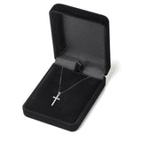 14K Solid White Gold Cross | Pave Round Cut Cubic Zirconia Pendant Necklace | 15mm Long .30 CTW | 18 Inch .60mm Box Link Chain | With Gift Box