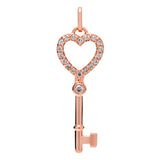 14K Solid Rose Gold Key to my Heart Pendant | Pave Round Cut Cubic Zirconia Pendant | .20 CTW | Pendant Only | With Gift Box