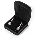 14K Solid White Gold Leverback Earrings | Round "Halo" Cubic Zirconia | Drop Dangle Basket Setting | .63 CT center, 1.0 CTW each, 2.0 CTW pair
