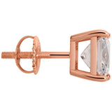 14K Solid Rose Gold Stud Earrings | Princess Cut Cubic Zirconia | Screw Back Posts | 4.0 CTW