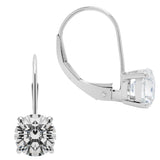 14K Solid White Gold Earrings | Round Cut Cubic Zirconia | Leverback Drop Dangle Basket Setting | 1.68 CTW