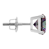 14K Solid White Gold Round Cut Rainbow Mystic Cubic Zirconia Stud Earrings | 4.0 CTW | Screw Back Posts