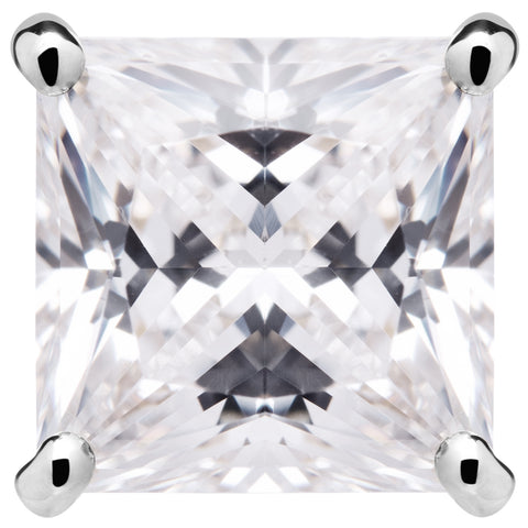 14K Solid White Gold Princess-Cut CZ Sleeper Stud Earrings - Screw Back, 3mm To 8mm
