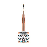 14K Solid Rose Gold Earrings | Round Cut Cubic Zirconia | Leverback Drop Dangle Basket Setting | .92 CTW