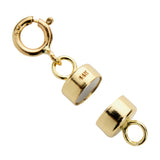 14K Yellow Gold Round Magnetic Clasp Converter for Necklace or Bracelet with Spring Ring, 2 Clasps