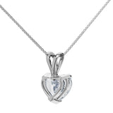 14K Solid White Gold Pendant Necklace | Heart Cut Cubic Zirconia Solitaire | 2 Carat | 16 Inch .60mm Box Link Chain