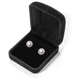 14K Solid White Gold Stud Earrings | Round "Halo" Cubic Zirconia | Screw Back Posts | .48 CT center, .60 CTW each, 1.20 CTW