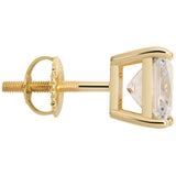 14K Solid Yellow Gold Stud Earrings | Princess Cut Cubic Zirconia | Screw Back Posts | 4.0 CTW