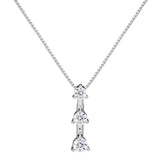 14K Solid White Gold Pendant Necklace | Round Cut Cubic Zirconia 3-Stone "Trilogy" | .22 CTW, Diamond Equivalent | 18 Inch Box Link Chain