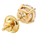 14K Solid Yellow Gold Stud Earrings | Round Cut Cubic Zirconia | Screw Back Posts | 1.50 CTW