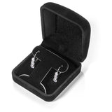 14K Solid White Gold Earrings | Round Cut Leverback 3-Stone "Trilogy" Cubic Zirconia | Basket Setting | 1.90 CTW, Diamond Equivalent