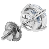 14K Solid White Gold Stud Earrings | Round Cut Cubic Zirconia | Screw Back Posts | 3.34 CTW