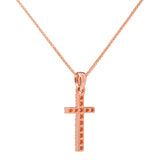 14K Solid Rose Gold Cross | Pave Round Cut Cubic Zirconia Pendant Necklace | 15mm Long .30 CTW | 18 Inch .60mm Box Link Chain | With Gift Box