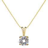 14K Solid Yellow Gold Pendant Necklace | Round Cut Cubic Zirconia Solitaire | 1.0 Carat | 18 Inch .60mm Box Link Chain