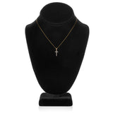 14K Solid Yellow Gold Cross | Pave Round Cut Cubic Zirconia Pendant Necklace | 15mm Long .30 CTW | 16 Inch .60mm Box Link Chain | With Gift Box