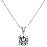 14K Solid White Gold Pendant Necklace | Round Cut Cubic Zirconia Solitaire | 2.0 Carat | 16 Inch .60mm Box Link Chain