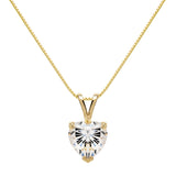 14K Solid Yellow Gold Pendant Necklace | Heart Cut Cubic Zirconia Solitaire | 2 Carat | 18 Inch .60mm Box Link Chain