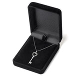 14K Solid White Gold Key to my Heart Pendant | Pave Round Cut Cubic Zirconia Pendant| .20 CTW | 16 Inch Box Link Chain | With Gift Box