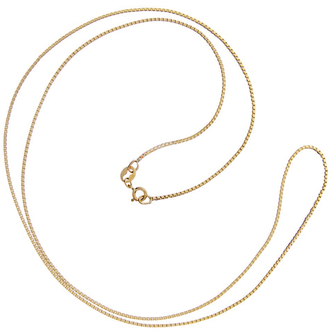 14K Solid Yellow Gold Necklace | Box Link Chain | 22 Inch Length | 1.0mm Thick