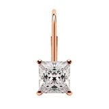 14K Solid Rose Gold Earrings | Princess Cut Cubic Zirconia | Leverback Drop Dangle Basket Setting | 2.0 CTW