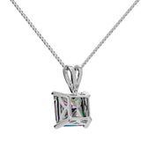 14K Solid White Gold Pendant Necklace | Princess Cut Rainbow Mystic Cubic Zirconia Solitaire | 2 Carat | 16 Inch .60mm Box Link Chain