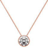 14K Solid Rose Gold Pendant Necklace | Bezel Set Round Cut Cubic Zirconia Solitaire | 1.5 Carat | 18 Inch .60mm Box Link Chain