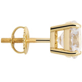 14K Solid Yellow Gold Stud Earrings | Round Cut Cubic Zirconia | Screw Back Posts | 4.0 CTW