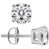 14K Solid White Gold Stud Earrings | Round Cut Cubic Zirconia | Screw Back Posts | 2.56 CTW