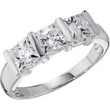 2.10 CTW Sterling Silver Princess Square Cut Cubic Zirconia Three-Stone Ring Size 6