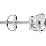 14K Solid White Gold SINGLE Stud Earring | Round Cut Cubic Zirconia | Screw Back Post | 1.28 Carat