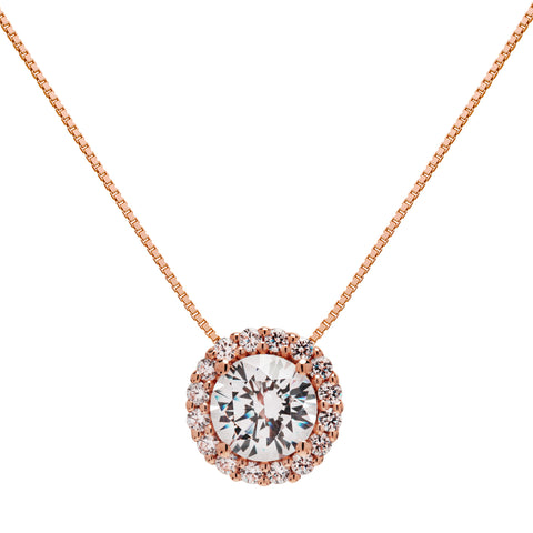 14K Solid Rose Gold Pendant Necklace Round