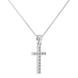 14K Solid White Gold Cross | Pave Round Cut Cubic Zirconia Pendant Necklace | 15mm Long .30 CTW | 18 Inch .60mm Box Link Chain | With Gift Box