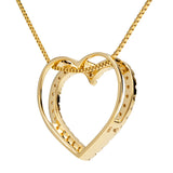 14K Solid Yellow Gold Open Heart Pendant | Pave Round Cut Cubic Zirconia Necklace| .35 CTW | 16 Inch Box Link Chain | With Gift Box