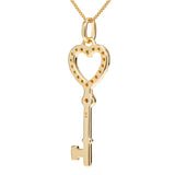 14K Solid Yellow Gold Key to my Heart Pendant | Pave Round Cut Cubic Zirconia Pendant| .20 CTW | 18 Inch Box Link Chain | With Gift Box