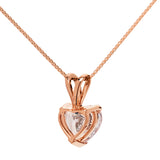 14K Solid Rose Gold Pendant Necklace | Heart Cut Cubic Zirconia Solitaire | 2 Carat | 18 Inch .60mm Box Link Chain