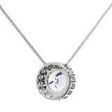 14K Solid White Gold Pendant Necklace | Round "Halo" Cubic Zirconia Solitaire | 1.0 CT center, 1.24 CTW | 16 Inch .60mm Box Link Chain