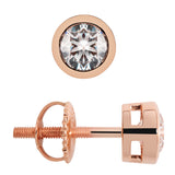 14K Solid Rose Gold | Round Cut Cubic Zirconia Stud Earrings | .92 CTW Bezel Set | Screw Back Posts