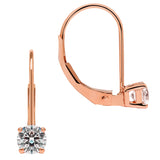 14K Solid Rose Gold Earrings | Round Cut Cubic Zirconia | Leverback Drop Dangle Basket Setting | .50 CTW