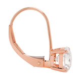 14K Solid Rose Gold Earrings | Round Cut Cubic Zirconia | Leverback Drop Dangle Basket Setting | 1.68 CTW