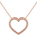 14K Solid Rose Gold Open Heart Pendant | Pave Round Cut Cubic Zirconia Necklace| .35 CTW | 18 Inch Box Link Chain | With Gift Box