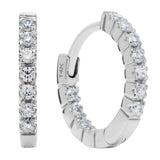 14K Solid White Gold Round Cut Huggie Hoop Cubic Zirconia Earrings 12mm (.20 CTW, Diamond Equivalent), With Gift Box