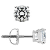 14K Solid White Gold Stud Earrings | Round Cut Cubic Zirconia | Screw Back Posts | 1.5 CTW