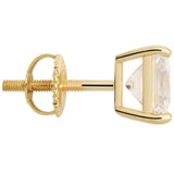 14K Solid Yellow Gold Stud Earrings | Princess Cut Cubic Zirconia | Screw Back Posts | 3.0 CTW