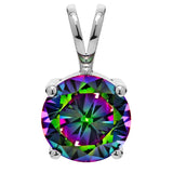 14K Solid White Gold Pendant Only | Round Cut Rainbow Mystic Cubic Zirconia Solitaire | 2.0 Carat