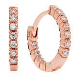 14K Solid Rose Gold Round Cut Huggie Hoop Cubic Zirconia Earrings 12mm (.20 CTW), With Gift Box