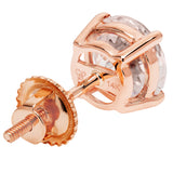 14K Solid Rose Gold Stud Earrings | Round Cut Cubic Zirconia | Screw Back Posts | 3.34 CTW