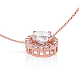 14K Solid Rose Gold Pendant Necklace | Round "Halo" Cubic Zirconia Solitaire | 1.0 CT center, 1.24 CTW | 18 Inch .60mm Box Link Chain