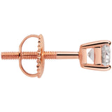 14K Solid Rose Gold Stud Earrings | Round Cut Cubic Zirconia | Screw Back Posts | 1.0 CTW
